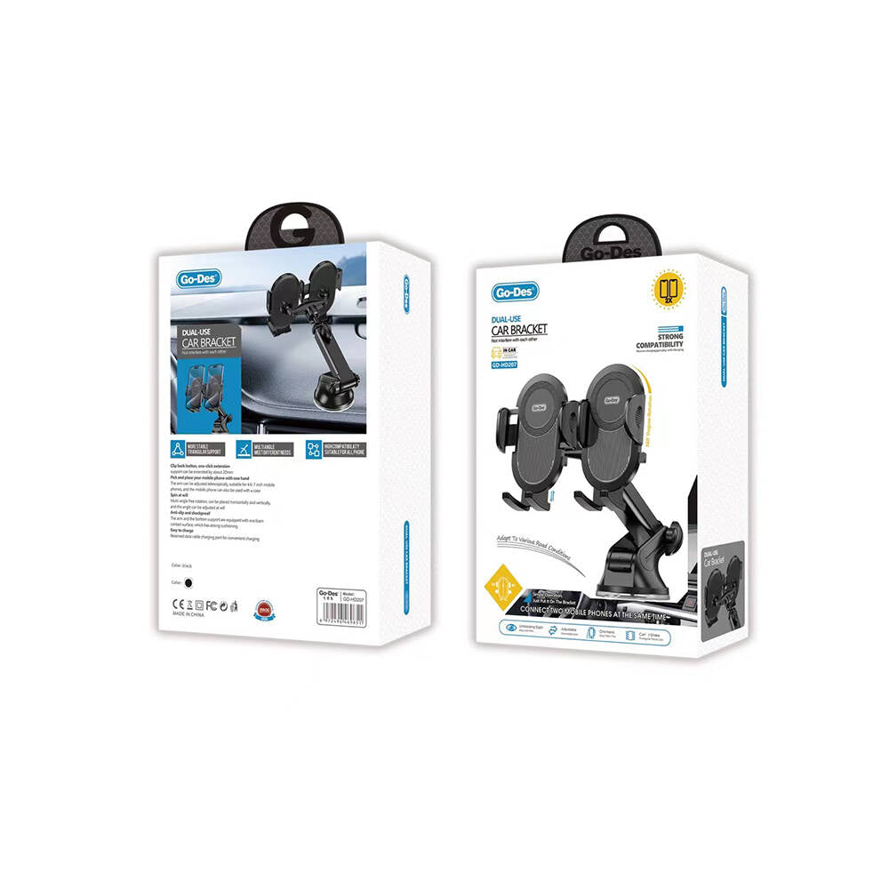 Go Des GD-HD207 Çift Kullanım Vantuzlu Tasarım İkili Araç Telefon Tutucu Go Des GD-HD207 Çift Kullanım Vantuzlu Tasarım İkili Araç Telefon Tutucu